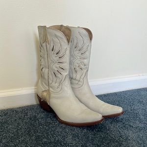 white and gold short cowboy boots